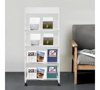 Apriltop 63 * 36 * 148Cm Porte Revue Sol avec Roues, Présentoir à Brochure 4 Niveaux, Capacité de Charge de Chaque étage 6Kg, pour Bureau, Centre Commercial, Hôpital, Blanc