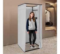 Apriltop Cabine D'essayage avec Rideaux et Patères, 85x85x200cm, en Toile de Lin et Métal, pour Dressing, Bureau, Défilé de Mode (Gris Clair)