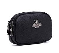 AprinCtempsD Porte-Monnaie Petit en Cuir Véritable Portefeuille Mini Zippé Porte-Cartes avec Double Zip pour Femme Fille