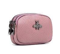 AprinCtempsD Porte-Monnaie Petit en Cuir Véritable Portefeuille Mini Zippé Porte-Cartes avec Double Zip pour Femme Fille