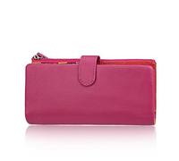 AprinCtempsD Portefeuille Longue en Cuir Véritable Porte-Monnaie Grande Capacité Porte-Cartes Coloré Pochette Zipper pour Femme (Rose)
