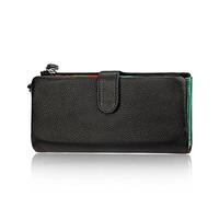 AprinCtempsD Portefeuille Longue en Cuir Véritable Porte-Monnaie Grande Capacité Porte-Cartes Coloré Pochette Zipper pour Femme (Noir)
