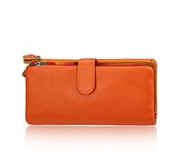 AprinCtempsD Portefeuille Longue en Cuir Véritable Porte-Monnaie Grande Capacité Porte-Cartes Coloré Pochette Zipper pour Femme (Orange)