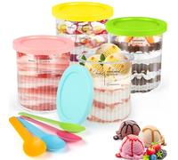 Apritsce Bacs à Crème Glacée pour Ninja, Lot De 4 Pot Creami Deluxe pour Ninja Sorbetières NC500EU, Récipients à Crème Glacée avec Couvercles et Cuillères, Pintes De Crème Glacée Lave Vaisselle