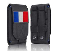 Aprocase Étui tactique Molle étanche pour téléphone portable - iPhone 11 12 13 Pro Max Samsung S22 S21 S20 FE Note 20 A02S Moins de 17 cm Avec 1 patch drapeau la France, Noir et 2 patchs noir/rouge