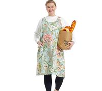 APRONNER Big Plus Size for Women with Pockets Cotton Linen Baking Kitchen Cooking Green Flower