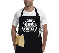 APRONPANDA King of The Grill Tablier de barbecue pour homme avec poches, cadeaux de Noël pour homme, lui, papa, tablier de chef de cuisine professionnel en coton pour cuisine, pâtisserie, Noir ,