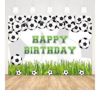APROPHIC 2.1 x 1.5m Toile de Fond Joyeux Anniversaire, Foot Bannière d'anniversaire, Fond Photo Terrain de Football Vert, Convient pour Les Fêtes, Les Anniversaires, Les Photos, Les Portraits