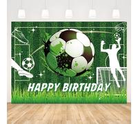 APROPHIC 2.1 x 1.5m Toile de Fond Joyeux Anniversaire, Foot Bannière d'anniversaire, Fond Photo Terrain de Football Vert, Convient pour Les Fêtes, Les Anniversaires, Les Photos, Les Portraits