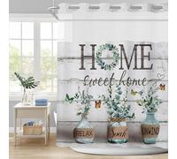 APROPHIC Fauernhof Rideau de douche avec doublure à clipser, feuilles d'eucalyptus vertes, haut en maille transparente, ourlet lesté, tissu imperméable, pour hôtel, salle de bain 180 x 180 cm