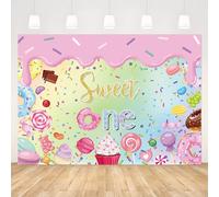 APROPHIC Fond Photo d'anniversaire Sweet One, Glaces, Bonbons, Beignets Bannières d'anniversaire, Rose Anniversaire Décoration Toile de Fond Photo, Gâteau Table Accessoires 210x150cm