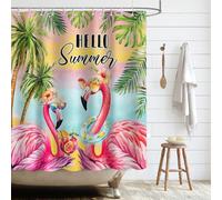 APROPHIC Rideau de Douche Tropical, Rideau Douche de Salle de Bain Flamant Rose, Décoration de la Salle de Bain Plante, Le Tissu en Polyester Peut être lavé en Machine 180 x 180cm