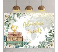 APROPHIC Toile de Fond Aventure, Bannière Lancez L'Aventure, Carte, Valise, Motif Floral, Fond de Photo Voyage, Accessoires de Fête d'anniversaire pour Cabines Photo, 210 x 150 cm