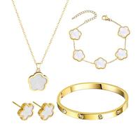 APRRMLIZW Ensemble De Bijoux Trèfle À Quatre Feuilles 4 Pièces Bracelet Trèfle À Quatre Feuilles Pour Femme Fille Bracelet Trèfle À Quatre Feuilles Design Élégant Pour Mariages, Anniversaires