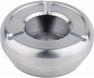 APS 00091 Cendrier Ø 12 cm, H: acier inoxydable 4.5cm, satin poli, avec couvercle du pare-brise