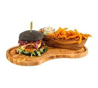 APS 1022 Plateau de service OLIVE, 39,5 x 21 cm, hauteur 2,5 cm, avec rainure à jus, bois d'olivier, variations naturelles de forme, de veinage et de taille