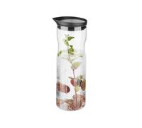 Carafe en verre APS, couvercle en acier inoxydable poli mat, carafe avec couvercle, carafe à eau, pichet en verre avec bec verseur anti-goutte, hauteur 25 cm, volume 1 litre.