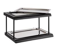 APS 11547 Vitrine de Buffet à Deux étages en hêtre Noir avec bac en Plastique, 60 x 41 cm, H : 5 cm, avec Plateau GN 1/1 en Acier Inoxydable 18/10 et 2 accumulateurs de Froid