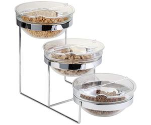 APS 11795 Présentoir pour Buffet du Dimanche, Lot de 3 Bols en Verre (2,5 l), 3 couvercles rabattables et 1 Support métallique, 61 x 24 x 35 cm, 3 Bols