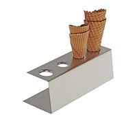 APS 11881 Support pour Cornet à Glace en Acier Inoxydable Poli Mat avec Pieds antidérapants, 4 Trous (2 x Ø 31 mm, 2 x Ø 26 mm), 9,5 x 27,5 x 9 cm