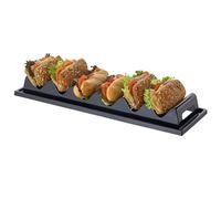 APS 11889 Présentoir à Snacks/Plateau à Snacks - 6 Compartiments, 60 x 19 cm, Hauteur 7,5 cm, polystyrène, Noir, avec rainure pour jus et poignée encastrée, fabriqué en Allemagne