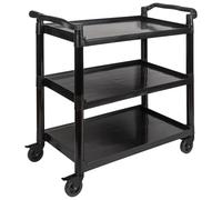 APS 11944 Chariot de Service/Transport en Aluminium Noir, 3 étagères, Distance par étage : 31 cm, 4 roulettes pivotantes avec blocages, capacité de Charge 50 kg par étage, démonté, Montage Facile