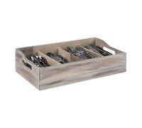 APS 11951 Range-couverts, 51 x 28 cm, hauteur 13 cm, bois d'acacia Vintage White, 4 compartiments de 26 x 11,5 cm chacun