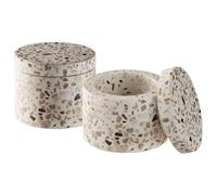 APS 15917 Boîte TERRAZZO, lot de 2 - béton, Ø 6 cm, H : 5 cm, aspect terrazzo, pièce unique