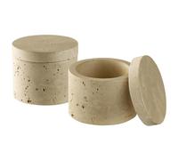 APS 15918 Boîte MINERA, lot de 2 - béton, Ø 6 cm, H : 5 cm, aspect travertin, pièce unique