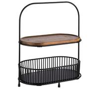 APS 30336 Étagère à 2 niveaux avec paniers et planches en bois d'acacia Noir