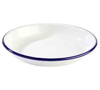 APS 40662 Assiette creuse « ENAMELWARE », assiette à soupe, Ø 22 cm, hauteur 3,5 cm, tôle d'acier émaillée, blanche avec bord bleu