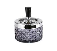 APS 568 Cendrier rotatif "PUSH", Ø 9,5 cm, hauteur 11 cm, avec fermeture à baïonnette, verre, métal chromé, dark grey, brillant