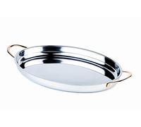 APS 60310 Poêle de service, 31 x 21,5 cm, hauteur 3 cm, acier inoxydable poli, poignées en acier inoxydable doré