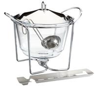 APS Feuerzangenbowle set, pince à sucre, pince à feu, bol à punch, bol en verre, couvercle en acier inoxydable, très poli, chauffe-théière, chromé, louche, pour environ 4 litres de liquide, 24 x 32 cm, hauteur 28 cm