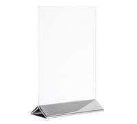 APS 71522 Porte-carte, 2 pièces, porte-tableau, porte-menu, chevalet de table, pied en acier inoxydable argenté, support en acrylique, 15 x 7 cm, hauteur 23 cm Transparent