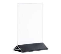APS 71529 Porte-cartes, porte-menus, présentoir de table, présentoir publicitaire, 21 x 7 cm, hauteur 32 cm, acrylique avec socle en acier inoxydable noir, compatible avec le format DIN A4