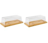 APS 821 Plateau avec Capot - Plateau rectangulaire en Bois en Bambou avec Couvercle (32 x 16,5 cm, Hauteur : 11 cm) - Cloche à Fromage, Planche à Fromage (Lot de 2)