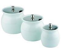 APS 83311 Pot à vinaigre, Ø 13 cm, hauteur 13 cm, porcelaine, blanc, 0,8 litre, couvercle avec évidement pour cuillère en acier inoxydable
