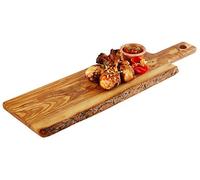 APS 873 Planche à Servir Olive, 40 x 15 cm, Hauteur 1,5 cm, Manche 11 cm Bois d'olivier, Variations Naturelles de Forme, de veinure et de Taille