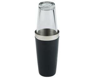 APS 93139 Boston Shaker, bol de 700 ml + verre de 400 ml, lavable au lave-vaisselle, shaker à cocktail élégant, noir caoutchouté
