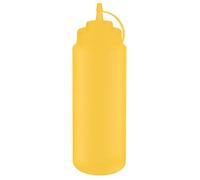 APS 93260 Bouteille souple, Ø 8 cm, hauteur 26,5 cm, 1 025 ml, polyéthylène, jaune, avec bouchon à vis et capuchon de fermeture