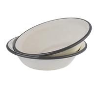 APS 98669 Lot de 2 bols émaillés en tôle d'acier émaillée Blanc crème avec bordure grise Ø 16,5 cm