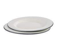 APS 98671 Lot de 2 assiettes plates en émail Ø 26 cm, hauteur : 2 cm, couleur : blanc crème avec bord gris