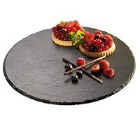 APS assiette à gâteau/assiette rotative en ardoise, Ø 32 cm, hauteur 2,5 cm, épaisseur de l'assiette 6-9 mm, assiette à gâteau, pieds antidérapants, noir