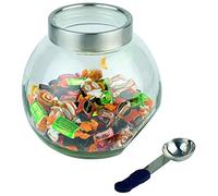 APS bocal de rangement avec cuillère, 20 x 20 cm, bocal de rangement, bocal de rangement avec fermeture anti-arôme, sphère en verre avec cuillère, bocal de rangement transparent en acier inoxydable, silicone, verre, lavable au lave-vaisselle
