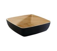 APS "Frida, bol en mélamine presque incassable, bol en plastique stable, 25 x 25 x 7,5 cm, saladier, coupe à fruits, empilable, intérieur bois optique, extérieur noir, lavable au lave-vaisselle