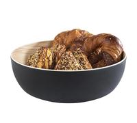 APS "Frida, presque incassable, bol rond en mélamine, Ø 30 cm x H : 9,5 cm, corbeille à pain, saladier, aspect bois à l'intérieur, noir à l'extérieur, lavable au lave-vaisselle