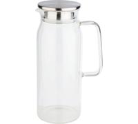 APS Carafe en verre pour eau et limonade, récipient en verre (Ø x H) : 10 x 26 cm avec couvercle en acier inoxydable et double fonction, bec verseur avec passoire intégrée, 1,5 litre