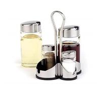 APS "Economic" burette à poivre et à sel, 4 pièces avec récipient en acier inoxydable Salière, récipient en verre transparent avec couvercle en acier inoxydable et couvercle à visser, 10,6 x 11 cm, 21,8 cm hauteur