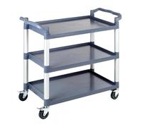 APS Chariot de service / transport Cadre en aluminium, 3 étagères, espacement par étagère 31 cm, 4 roulettes pivotantes, toutes avec frein, charge max. env. 150 kg par étagère, 450 kg au total, démonté, montage facile